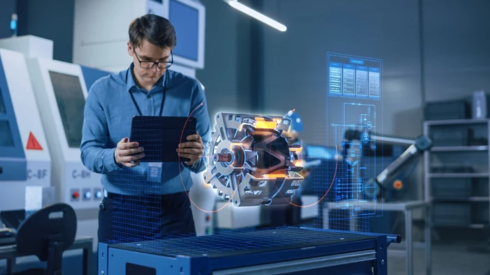 A man is testing a motor in a lab.