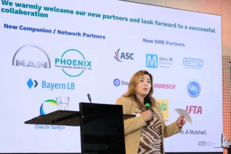 The head of partnership introduces the new partners with a slide with the logos.