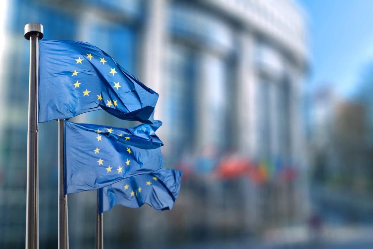 European flags flying in the wind