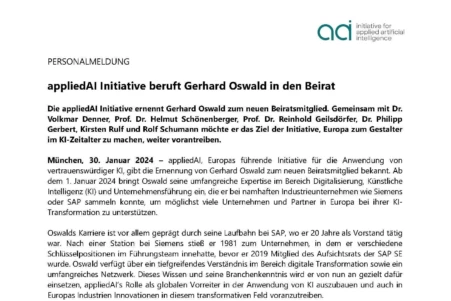 PM applied AI Initiative beruft Gerhard Oswald in den Beirat Seite 1
